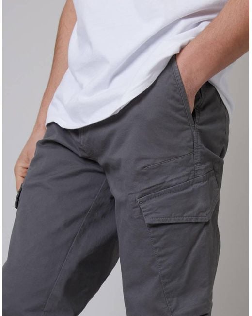 Threadbare Gray Cotton Cargo Trousers With Stretch for men
