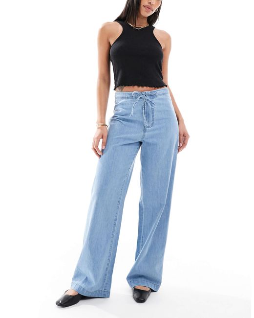 ASOS Blue Soft Wide Leg Jean With Tie Waist
