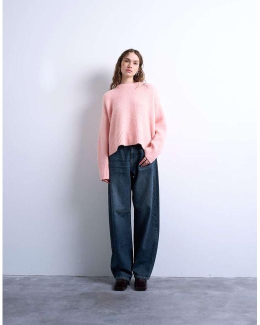 TOPSHOP Pink Knitted Wool Blend Fluffy Ultimate Jumper