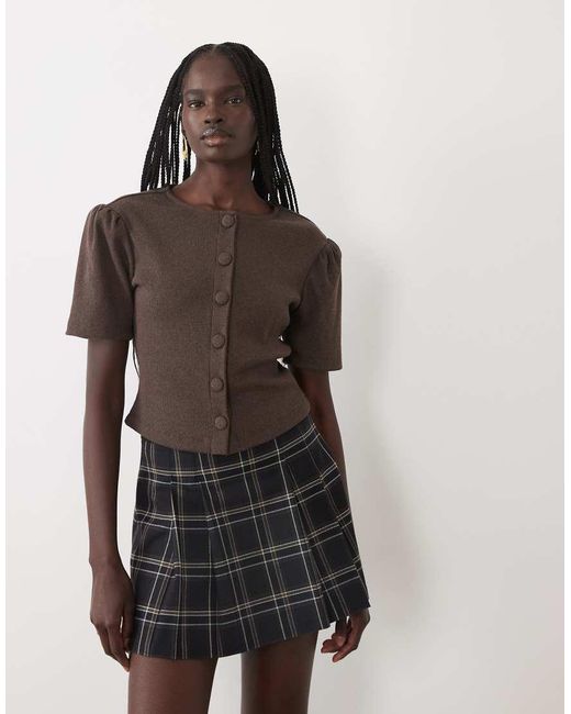 Miss Selfridge Brown Puff Sleeve Button Down Top Co-ord