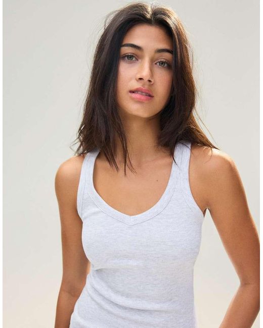Bershka Blue Basic Rib Vest Top
