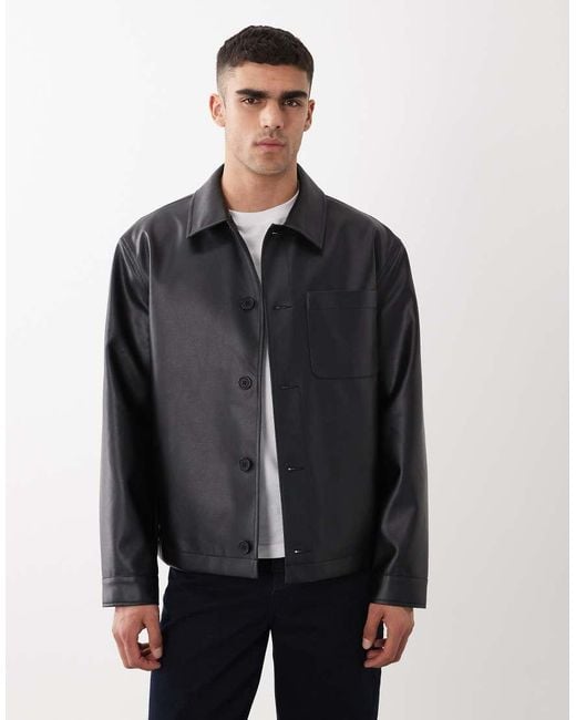 ASOS Gray Faux Leather Shacket for men