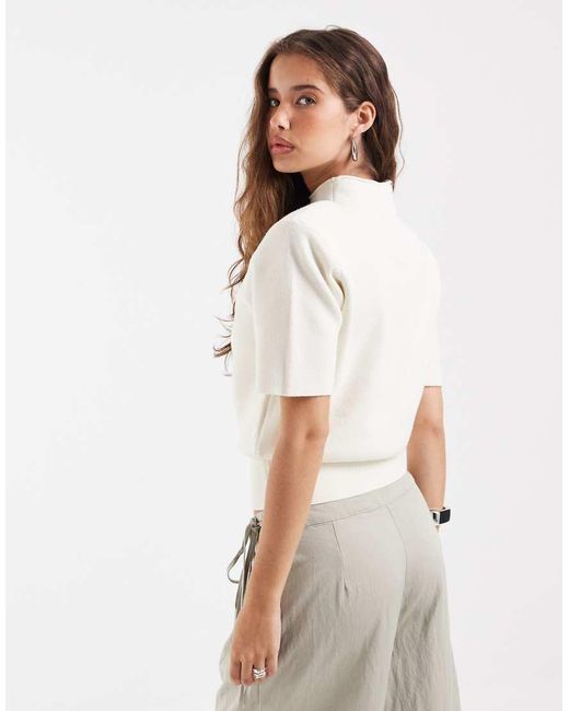 ASOS White High Neck Shoulder Pad Waisted T-shirt