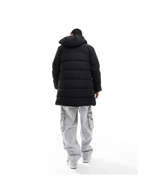 Only & Sons Black Longline Hood Puffer Jacket for men