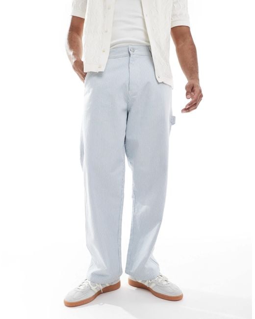 Jack & Jones White Carpenter Trousers With Stripe for men