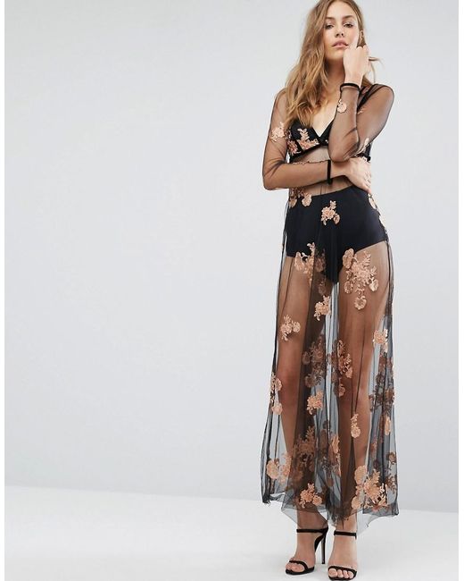 Boohoo Embroidered Mesh Sheer Maxi Dress in Black | Lyst Boohoo Embroidered Mesh Sheer Maxi Dress in Black | Lyst