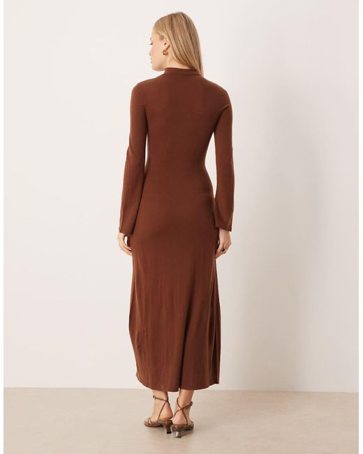 Mango Brown High Neck Long Sleeve Maxi Dress