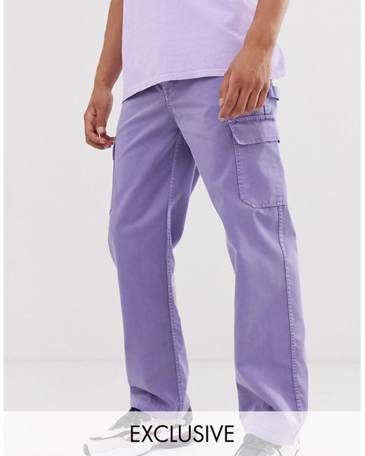 Reclaimed (vintage) Purple Overdye Violet Cargo Trousers for men