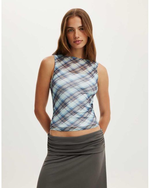 Cotton On Blue Check Maxi Mesh Tank