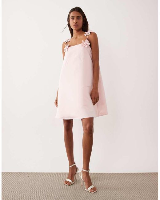 Y.A.S Pink Structured Satin Mini Dress With Floral Appliqué Straps