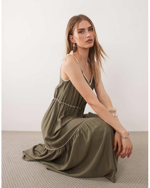 ASOS Green Tie Detail Tiered Maxi Dress