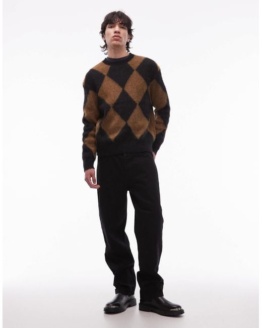 AllSaints Black Bower Crew Neck Diamond Knitted Jumper for men