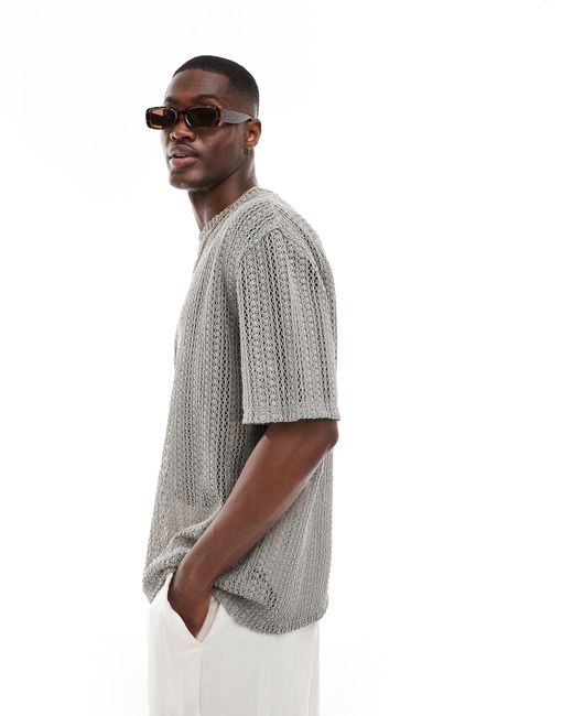 T-shirt oversize en maille au crochet ASOS pour homme en coloris Gray