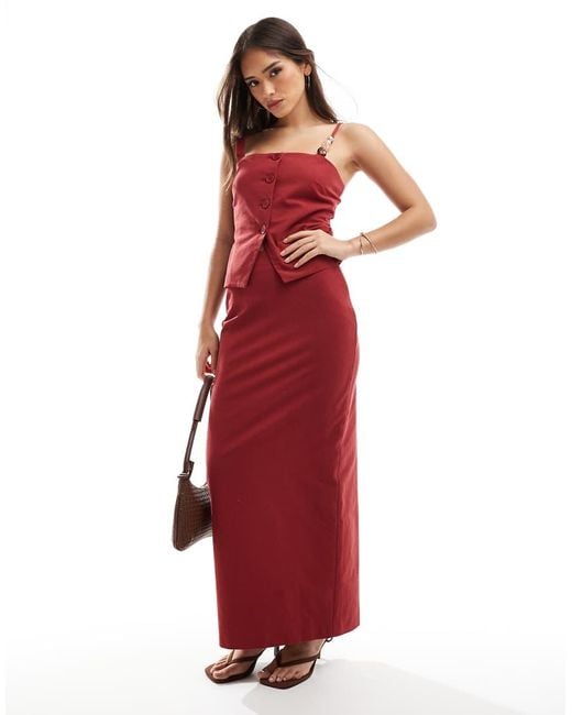 4th & Reckless Red Bead Detail Linen Look Bandeau Split Front Waistcoat Co-ord