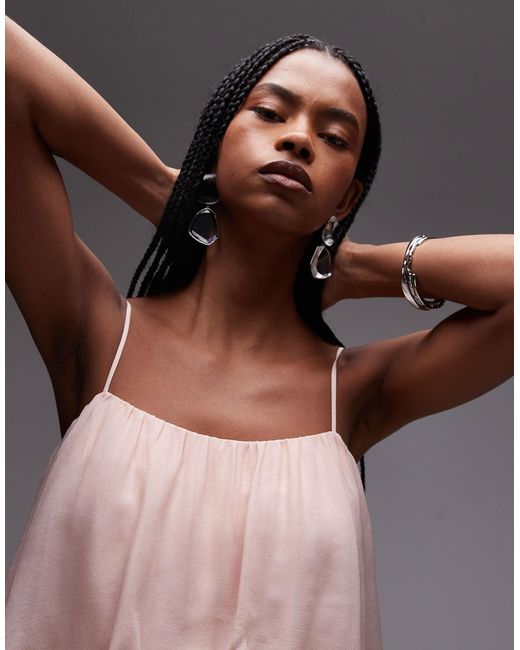 & Other Stories Brown Floaty Chiffon Strappy Mini Dress With Asymetric Hem