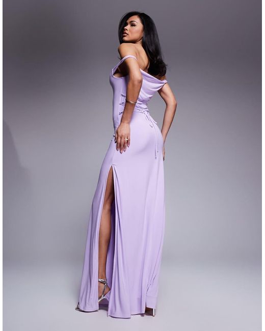ASOS Purple Twist Shoulder With Lace Up Back Maxi Dress