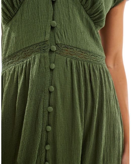 ASOS Green V Neck With Cap Sleeves With Lace Inserts Maxi Dress