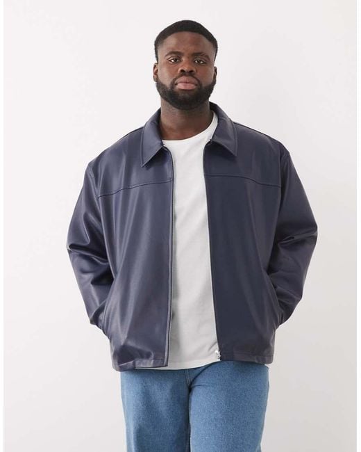 ASOS Blue Faux Leather Harrington Jacket for men