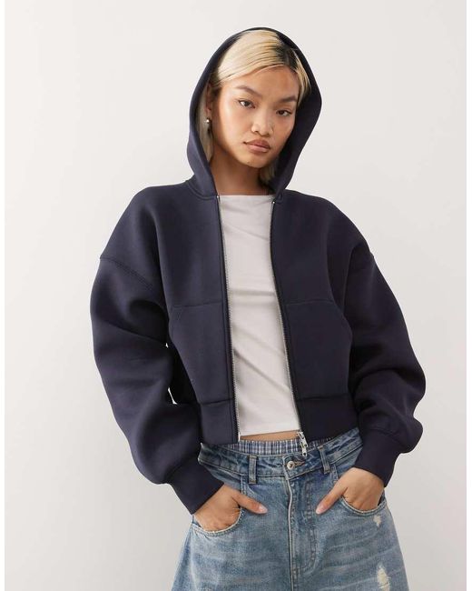 Weekday Blue Oversized Boxy Fit Zip Through Hoodie