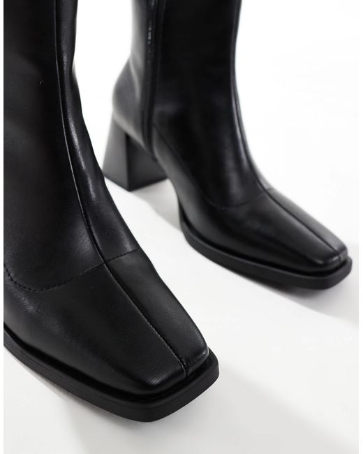 London Rebel Black Isla Block Heeled Knee Boots