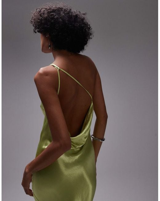 Robe mi-longue habillée asymétrique à dos ou en satin - citron TOPSHOP en coloris Green