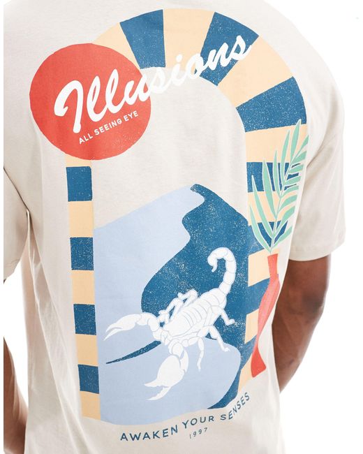 Jack & Jones White Oversized T-shirt With Scorpion Back Print for men