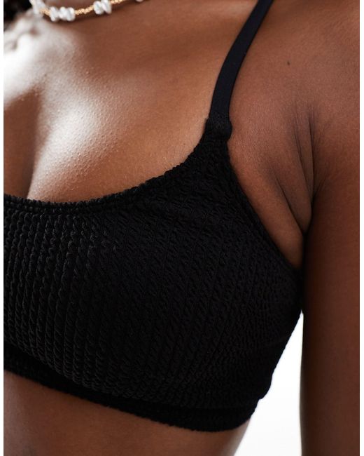 ASOS Black Amy Crinkle Scoop Crop Bikini Top