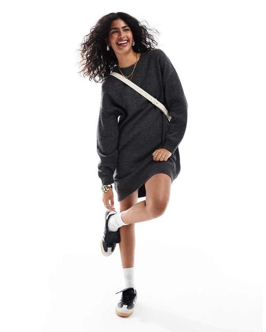 ASOS Black Knitted Jumper Mini Dress With Crew Neck