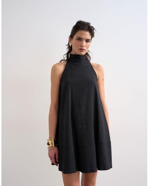 topshop black linen dress Topshop - High Neck Trapeze Dress - Women - Linen/Viscose - 2 US