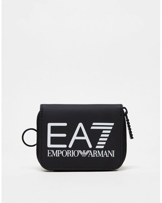 EA7 Black Armani Logo Zip Around Wallet for men