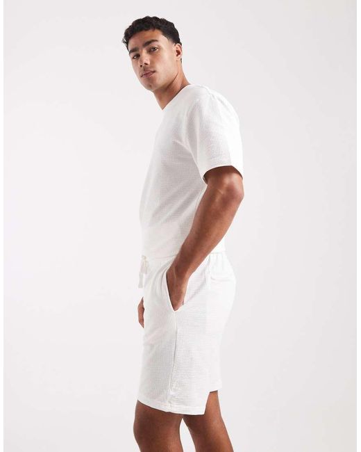 Only & Sons White Waffle Short Co-Ord for men
