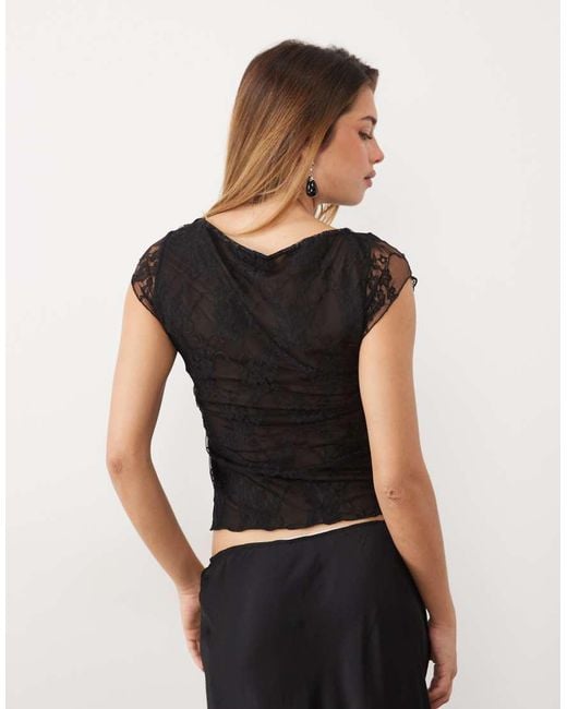 ASOS Black Sheer Lace Cap Sleeve Top