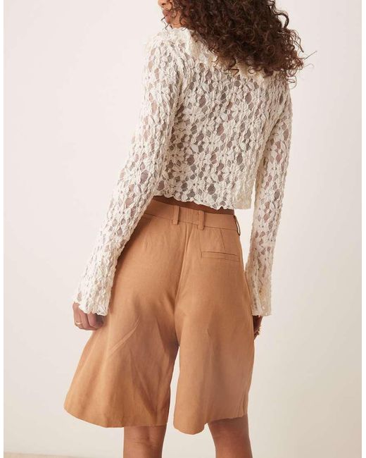 Pantalones Cortos De Sastre Color Moca Estilo Bermudas De Corte Alargado De Tejido Efecto Lino De -Marrón ASOS de color Natural