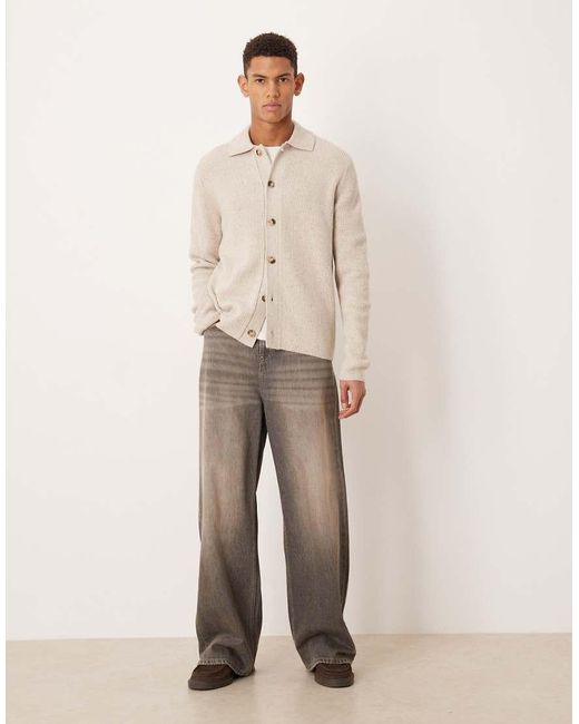 Mango Natural Knitted Polo Cardigan for men