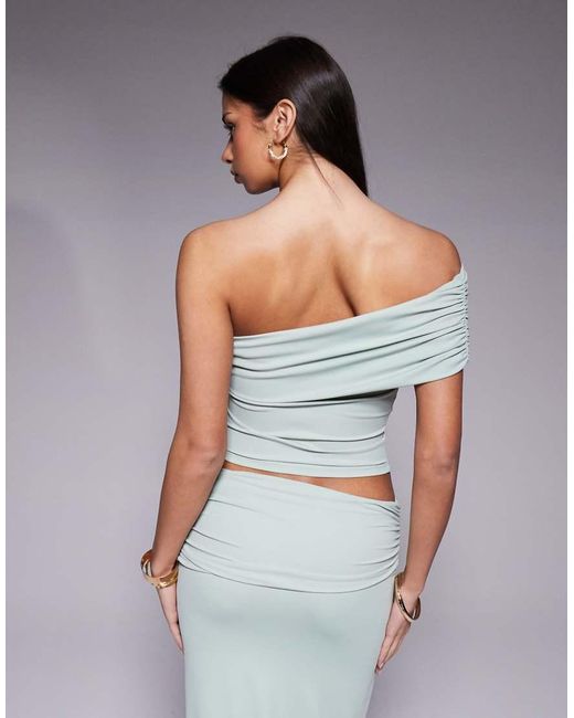 The Frolic Gray Exclusive Slinky Fold Over Asymmetric Off Shoulder Top