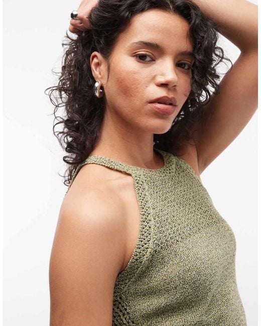 ARMANI EXCHANGE Green Crochet Shimmer Vest