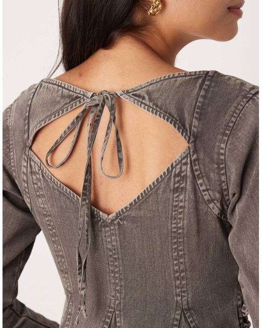 ASOS Natural V Neck Washed Lace Up Side Skater Mini Dress