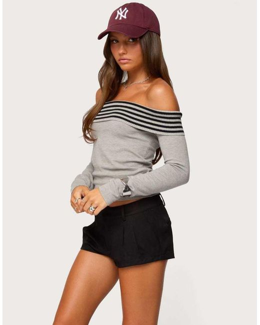 Edikted Gray Leetal Stripey Foldover Knit Top