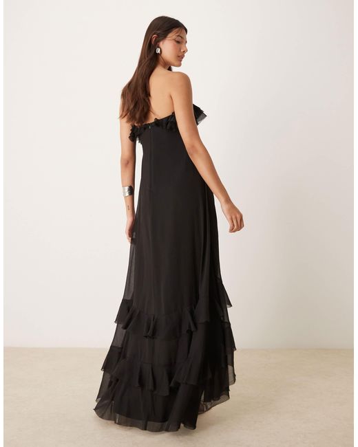 ASOS Black Bardot Ruffle Off Shoulder Maxi Dress