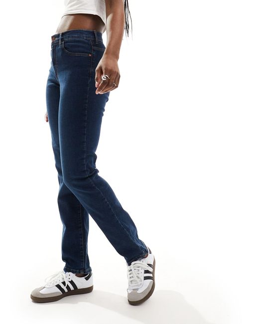 Jean droit taille haute - moyen délavé Wrangler en coloris Blue