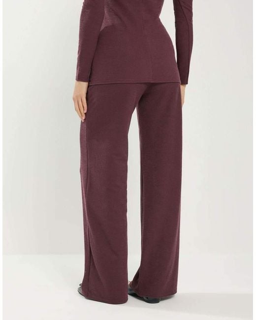 Long Tall Sally Purple Textured Wide Leg Trousers