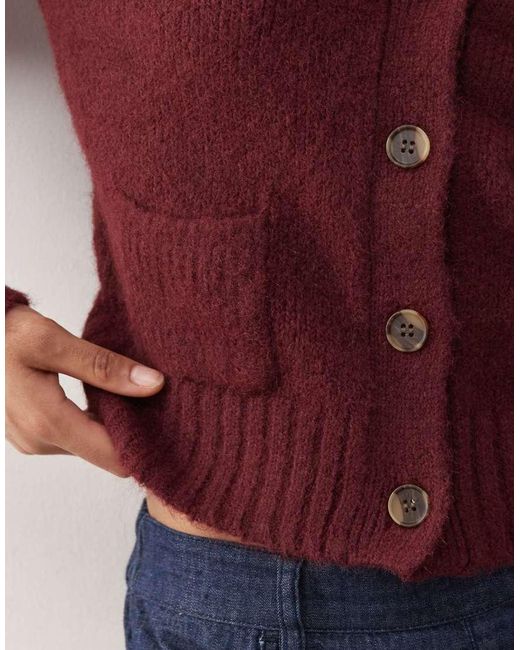 Monki Red Cardigan With Front Pockets
