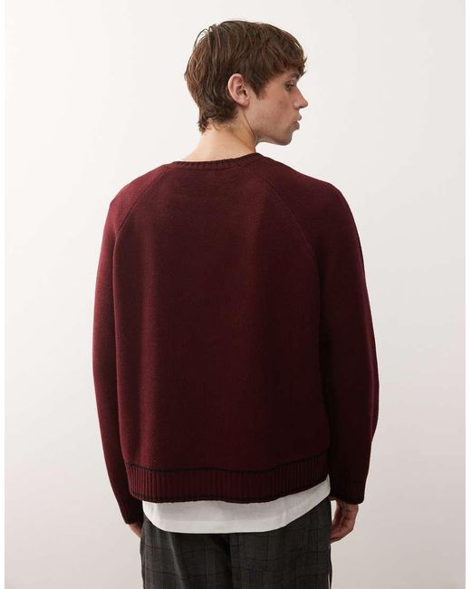 Collusion Red Boxy Branded Grpahic Knitted Sweatshirt for men