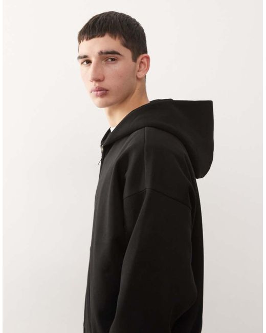 Weekday Black Oversized Zip Through Hoodie for men