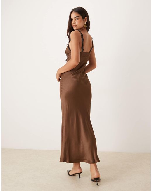 ASOS Natural Lace Trim Satin Slip Maxi Dress