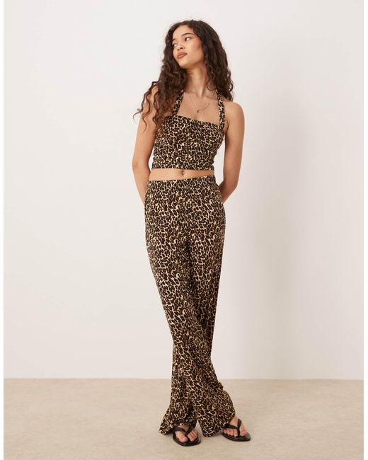 Vila Brown Slinky Jersey Halter Neck Top Co-ord