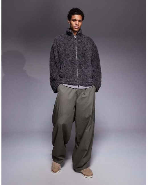 ASOS Oversized Sweatshirt Van Imitatiebont Met Opstaande Boord En Rits in het Blue voor heren