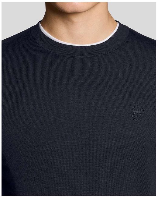 Lyle & Scott Blue Tonal Superfine Crew Neck Jumper for men