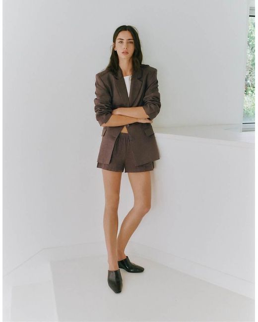 Pull&Bear 100% Linnen Getailleerde Blazer in het Gray