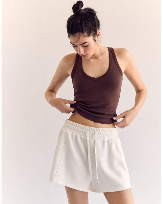 Stradivarius Brown Racerback V Neck T-shirt